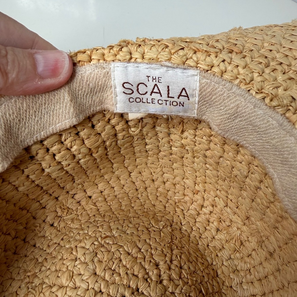 Scala Sun Hat Womens Tan Hand Woven Raffia Straw Wide Brim Boho OS - Picture 6 of 8